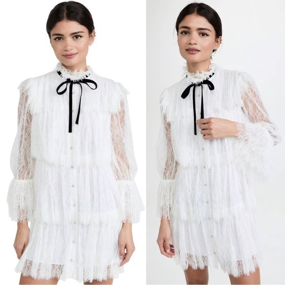 NWOT Alice + Olivia Joanie Lace Bow Mini Dress White/Ivory Size 6